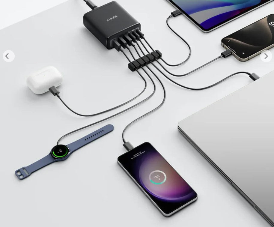 شاحن Anker GaN متعدد الأجهزة، 6 منافذ، بقوة 112 واط - A2154K11
