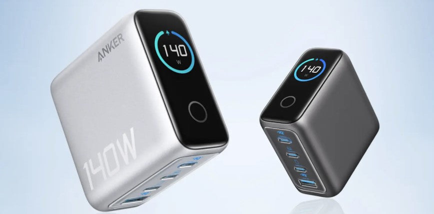 شاحن Anker GaN / مع 3 منافذ Type-C + منفذ USB واحد / 140 واط / كابل Type-C / شاشة مدمجة
