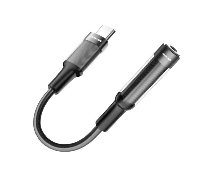 محول سماعة الأذن Green Lion USB-C إلى 3.5 Aux 12CM - أسود