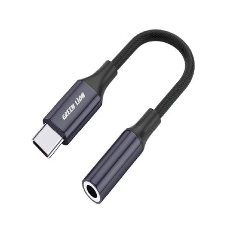 محول سماعة الأذن Green Lion USB-C إلى 3.5 Aux 12CM - أسود