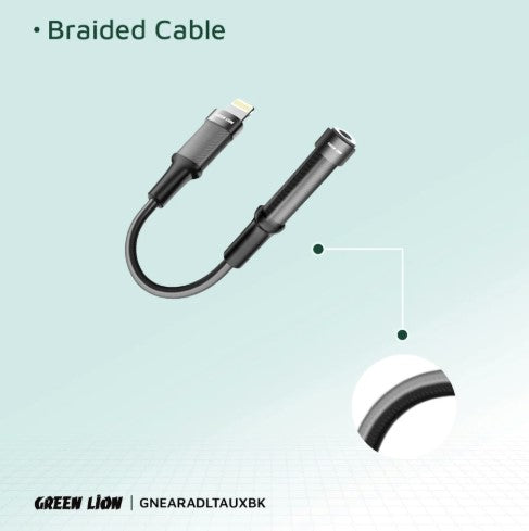 محول سماعة أذن Green Lion من Lightning إلى 3.5 Aux 12CM - أسود